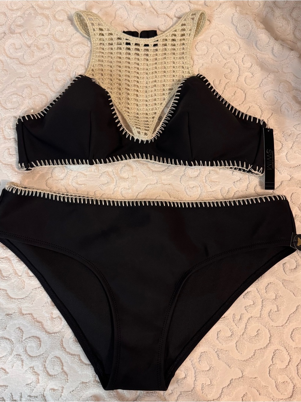 NWT Victoria Secret Black Crochet Macrame L Swimsuit Bikini Swim Archives Set